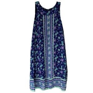 Wonder Nation Blue Purple Floral Sleeveless Summer‎ Dress XL 14-16